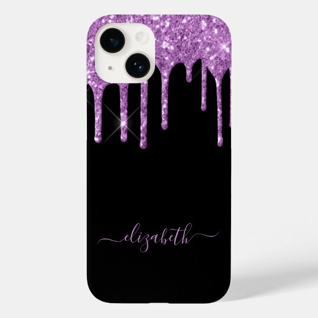 Coques Case-Mate iPhone Nom des gouttes de parties scintillant violet noir (Verso)