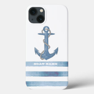 Case-Mate iPhone Case Nom du bateau nautique, Ancre, corde, Bleu clair b
