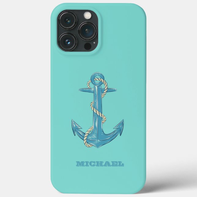 Coques Case-Mate iPhone Nom du bateau nautique, Ancre, Corde, Vert menthe (Verso)
