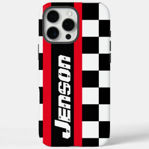 iPhone 16 Pro Max Case Nom du drapeau à damiers sport automobile de cours