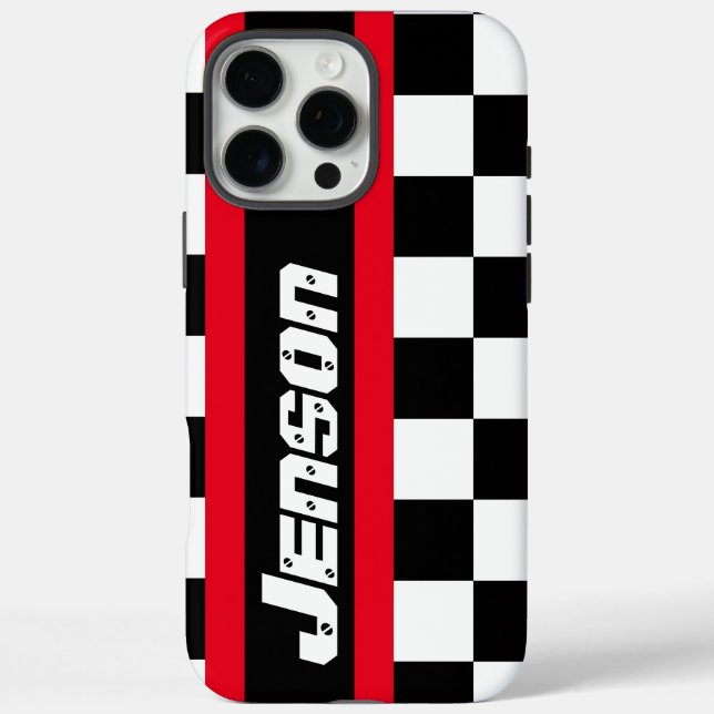 Coques Case-Mate iPhone Nom du drapeau à damiers sport automobile de cours (Verso)