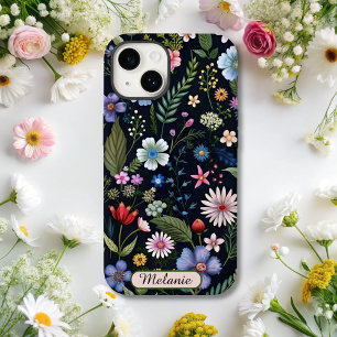 Coque Pour iPhone 14 Nom du Fleur sauvage Floral Noir mignon