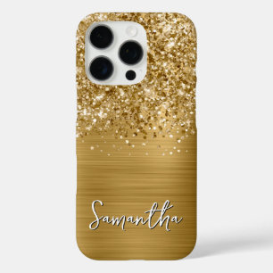 Coques iPhone 16 Pro Nom du glamour doré Glittery