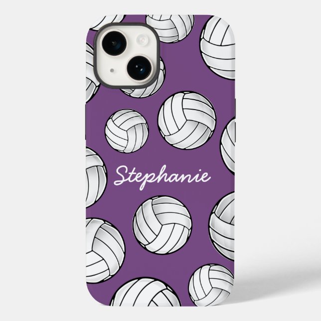 Coques Case-Mate iPhone Nom du joueur personnalisé Volleyball violet (Verso)