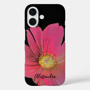Coque Pour iPhone 16 Nom du monogramme Aquarelle florale Noir Rouge Élé