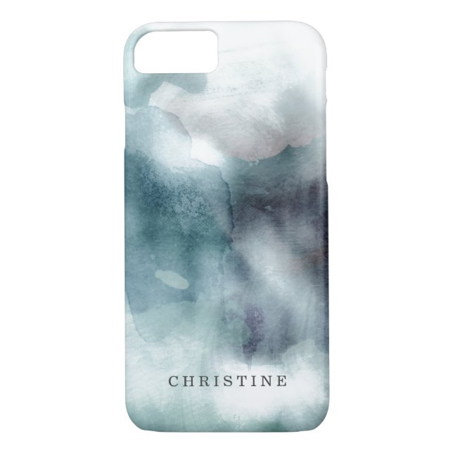 Coques Case-Mate iPhone Nom du monogramme aquarelle hipster bleu nautique (Dos)