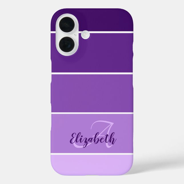 Coques Case-Mate iPhone Nom du monogramme Bandes violettes Bande de couleu (Verso)