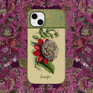 Coque Pour iPhone 14 Plus Nom du monogramme botanique de la fleur de passion