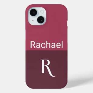 Coque Pour iPhone 15 Nom du monogramme Bourgogne élégante