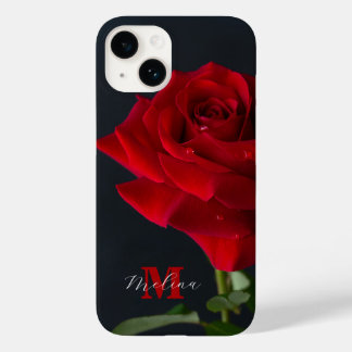 Coque Pour iPhone 14 Nom du monogramme classique de Rose rouge