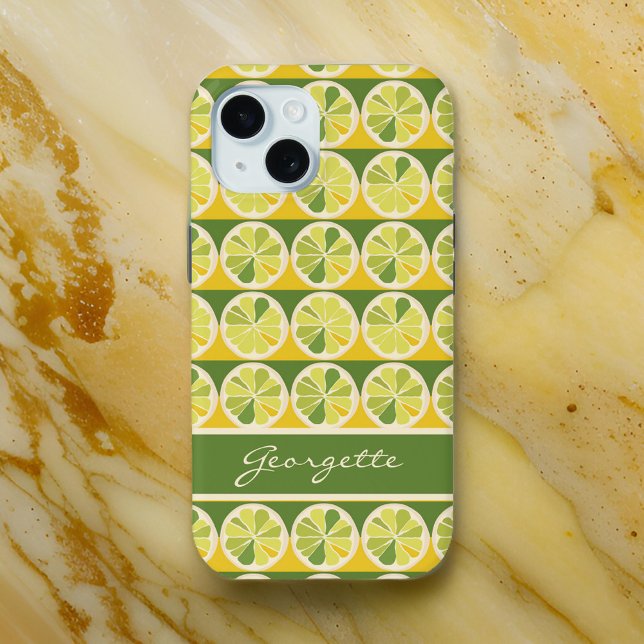 Coques Case-Mate iPhone Nom du monogramme de citron vert jaune joueuse (Créateur téléchargé)