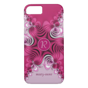 Coque iPhone 8/7 Nom du monogramme des torsades roses fractales