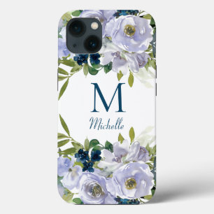 Case-Mate iPhone Case Nom du monogramme floral bleu élégant