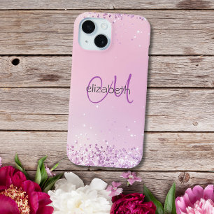 Coque Pour iPhone 15 Nom du monogramme Initiales Parties scintillant ro