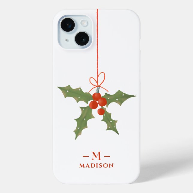 Coques Case-Mate iPhone Nom du monogramme Noël Holly Winter Floral (Verso)