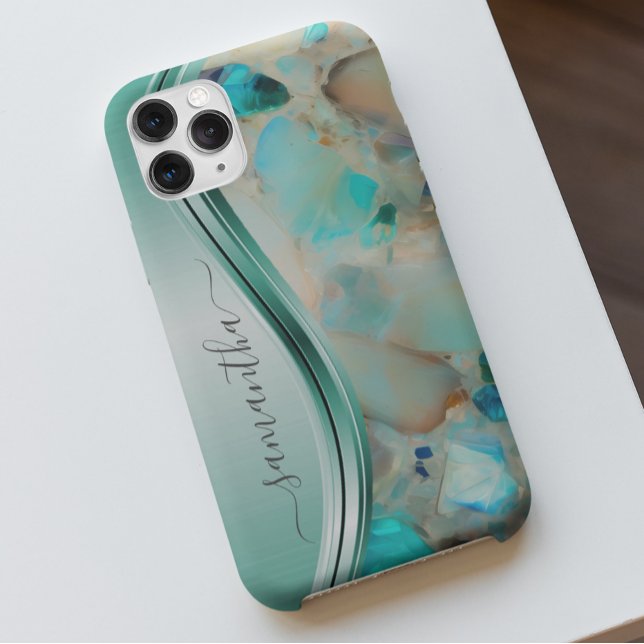 Coques Case-Mate iPhone Nom du monogramme Opal Turquoise Aqua (Créateur téléchargé)