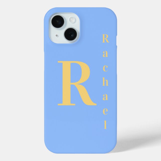 Coques Case-Mate iPhone Nom du monogramme Pastel Blue (Verso)