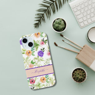 Coque Pour iPhone 15 Nom du monogramme Peach Peach Peach Peach Aquarell