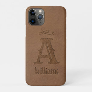 Case-Mate iPhone Case Nom du monogramme personnalisé en cuir Brown rusti