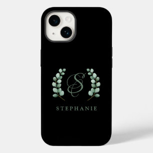 Coque Pour iPhone 14 Nom du monogramme personnalisé Eucalyptus rustique