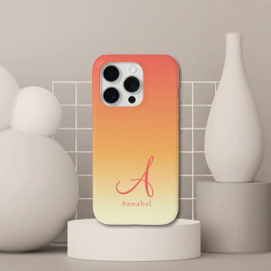 Coque iPhone 15 Pro Nom du monogramme personnalisé Orange Gradient