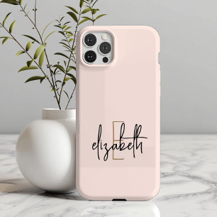 Coque iPhone 15 Pro Nom du monogramme Pink Gold Modern