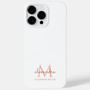 Coque Pour Pour iPhone 14 Pro Max Nom du monogramme rose blanc blanc minimaliste
