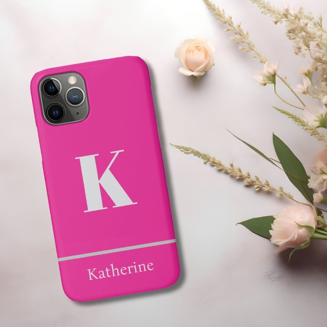 Coques Case-Mate iPhone Nom du monogramme rose chaud (Créateur téléchargé)