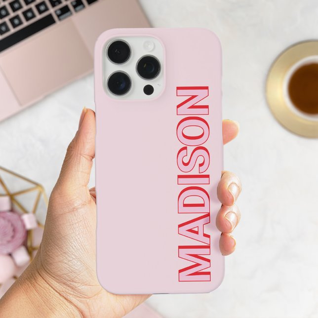 Coques Case-Mate iPhone Nom du monogramme rose moderne (Créateur téléchargé)