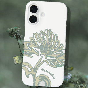 Coque Pour iPhone 16 Nom du monogramme Sage blanc Floral Minimal Botani