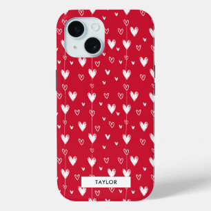 Coque Pour iPhone 15 Nom du Motif du coeur rouge et blanc