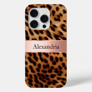 Coque iPhone 15 Pro Nom du ruban rose du Rose animal léopard