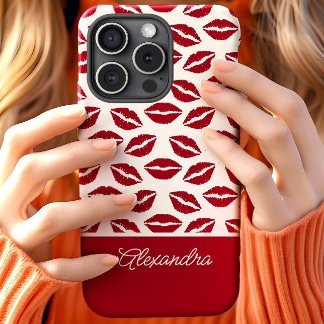 Coques Case-Mate iPhone Nom du script de Baisers en rouge mignon (Créateur téléchargé)