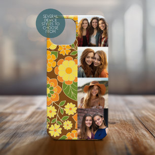 Coque Pour iPhone 14 Nom du script de bande de film 4 photos Fleurs fun