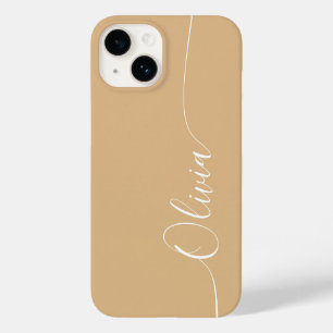 Coque Pour iPhone 14 Nom du script de calligraphie Brown blanc élégant