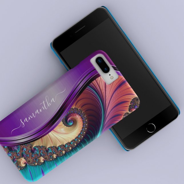 Coques Case-Mate iPhone Nom écrit à la main violet fractal moderne (Créateur téléchargé)