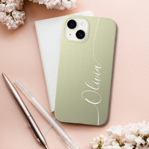 Coque Pour iPhone 14 Nom élégant en calligraphie beige blanc