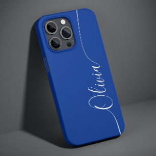 Coque Pour iPhone 14 Nom élégant en calligraphie bleue et blanche