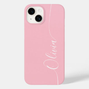Coque Pour iPhone 14 Nom élégant en calligraphie rose blanc