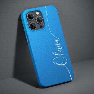 Coque Pour iPhone 14 Nom élégant en calligraphie Shimmer bleu blanc