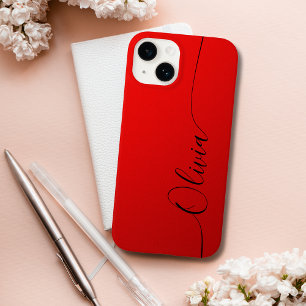 Coque Pour iPhone 14 Nom élégant en écriture calligraphique rouge et no