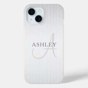Coque Pour iPhone 15 Nom Élégant Monogramme & Gris Mince Ombre Gris Gri
