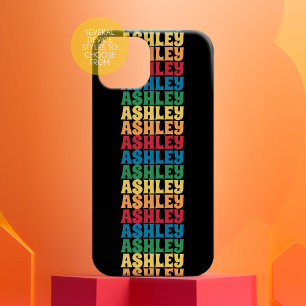 Coque Pour iPhone 16 Nom empilé rétro Motif Couleurs arc-en-ciel les an