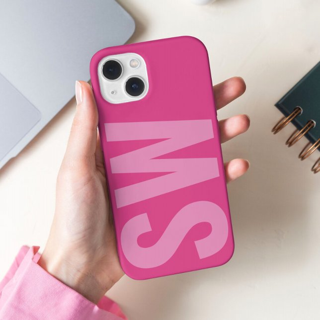 Coques Case-Mate iPhone Nom en gras Initiales Fille rose chaud monogramme  (Créateur téléchargé)