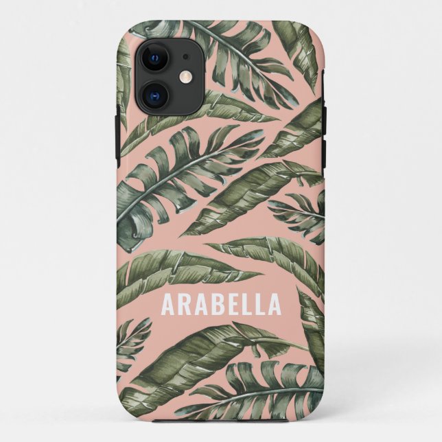 Coques Case-Mate iPhone Nom et initiale personnalisés de la feuille tropic (Dos)