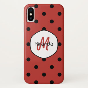 Case-Mate iPhone Case Nom et monogramme des Pois de la coccinelle rouge 