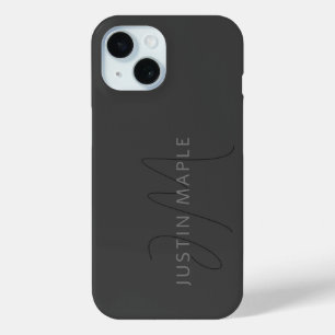 Coque Pour iPhone 15 Nom et monogramme du cool   gris foncé