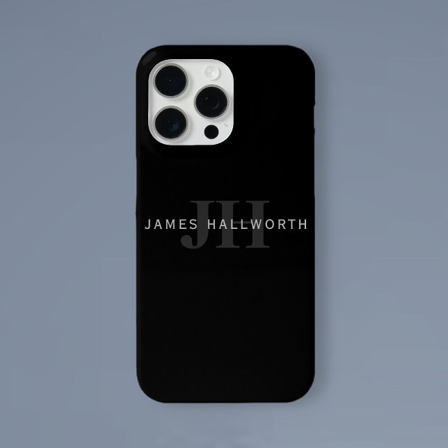 Coques Case-Mate iPhone Nom et monogramme modernes | Gris et noir (Créateur téléchargé)