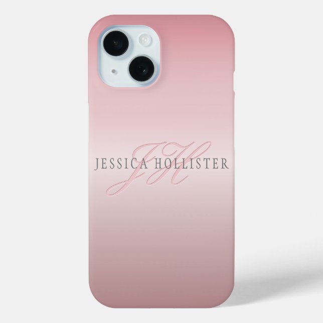 Coques Case-Mate iPhone Nom et monogramme | Soft FAUX Rose Gold Blush (Verso)