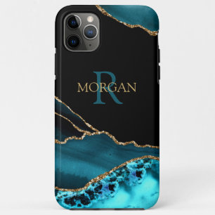 Case-Mate iPhone Case Nom et monogramme Turquoise Agate noir, Gold DkTea